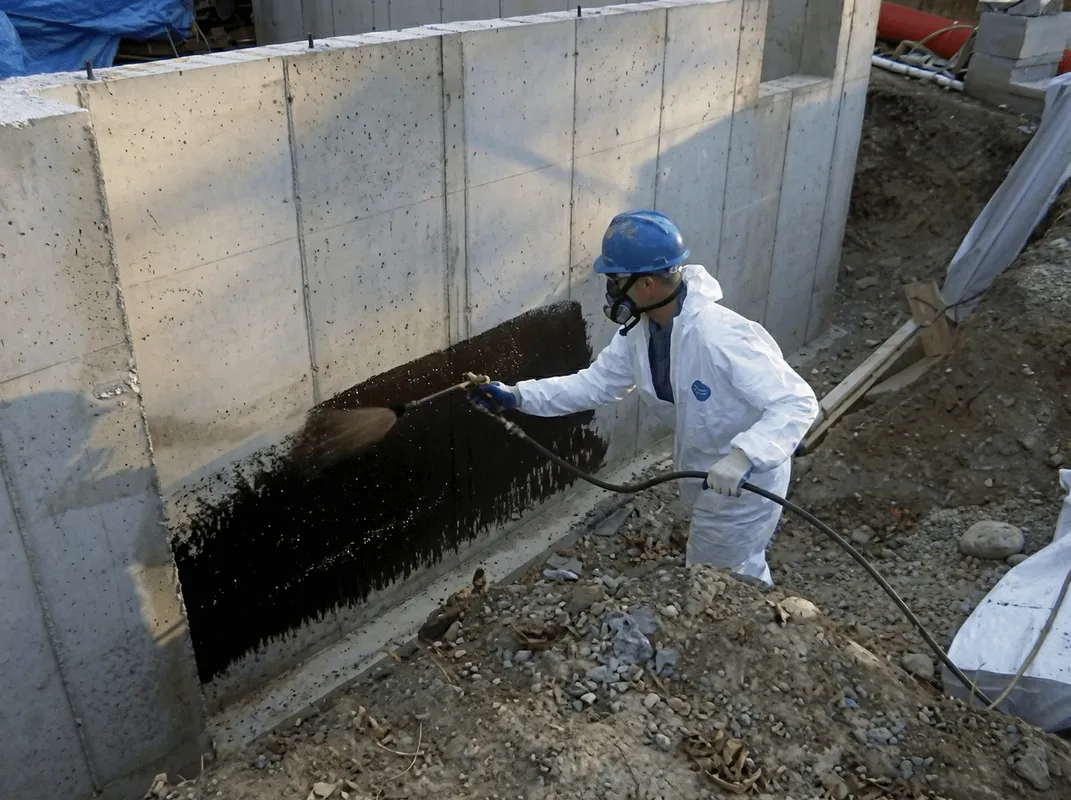 Professional waterproofing the exterior walls of the basement in Memphis, TN